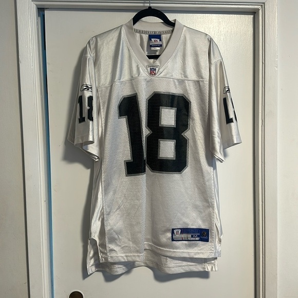 New no tag RANDY MOSS Oakland Raiders  Reebok Jersey #18 Size M White Reebok NFL - Picture 1 of 6